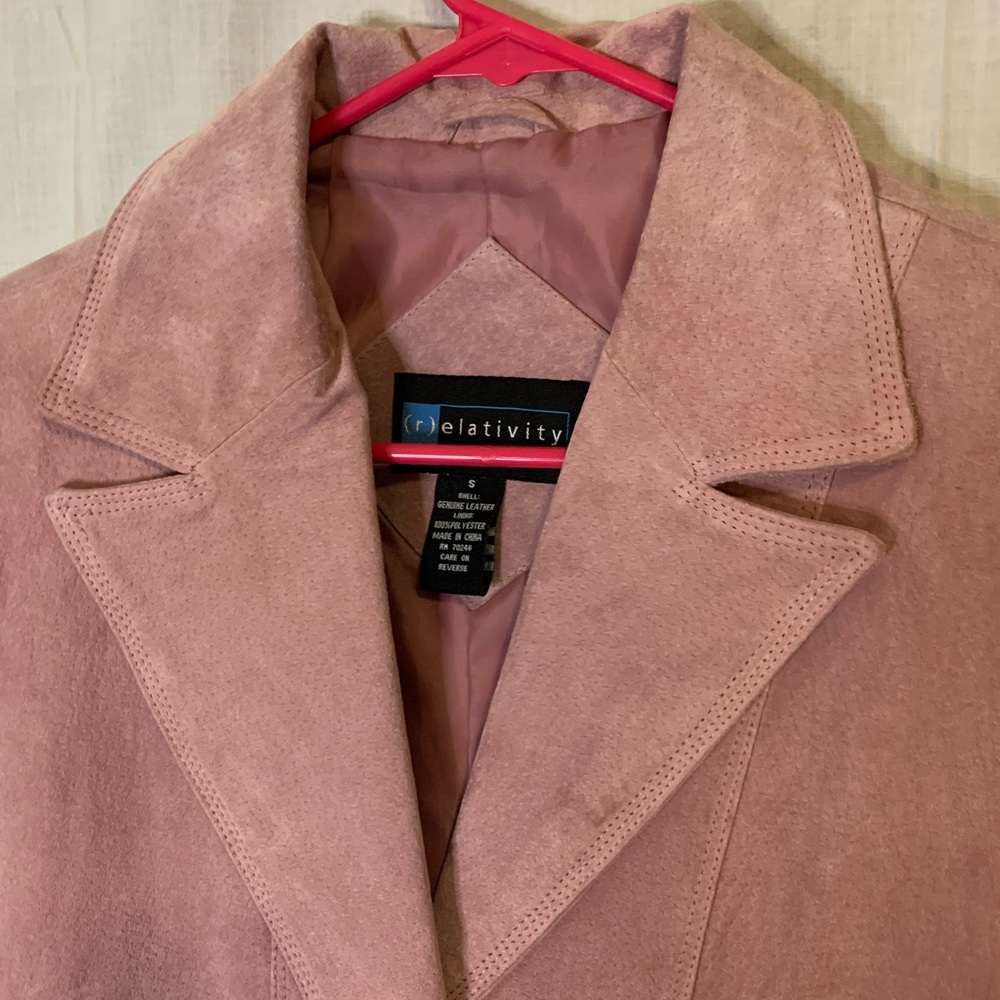Vintage 90s RELATIVITY dusty light pink leather fitted blazer style jacket - Picture 4 of 7
